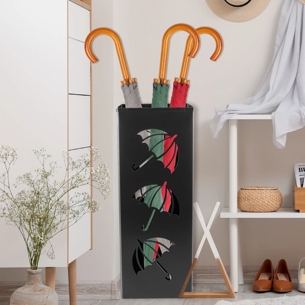 Freestanding Metal Umbrella Stand With Hollowdrain Design Entryway Umbrella Cane Holder 3