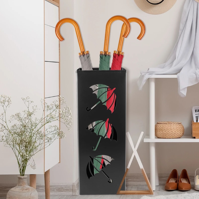Freestanding Metal Umbrella Stand With Hollowdrain Design Entryway Umbrella Cane Holder 3