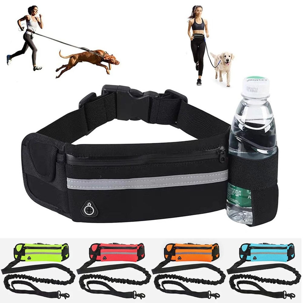 HandsFree Running Dog Leash With Reflective Elastic Belt Waist Bag 0