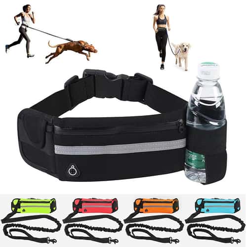 Hands-Free Running Dog Leash with Reflective Elastic Belt & Waist Bag