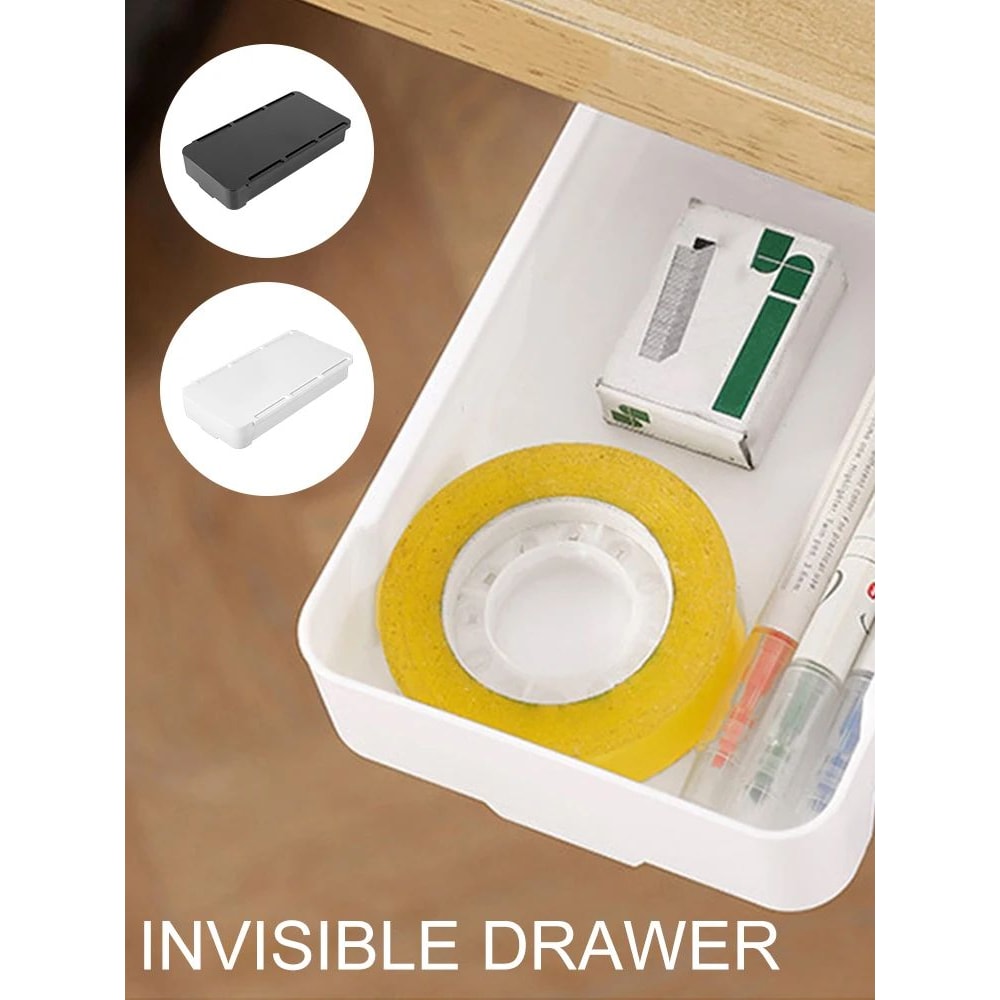 Hidden SlideOut Under Desk Drawer Organizer SelfAdhesive Desk Storage Tray 1