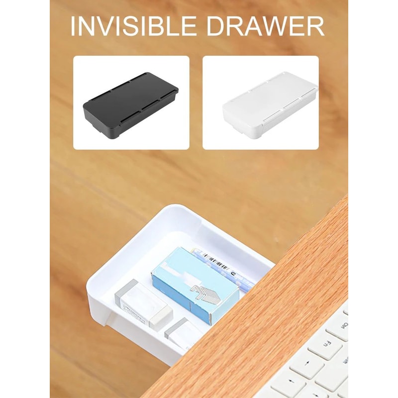 Hidden SlideOut Under Desk Drawer Organizer SelfAdhesive Desk Storage Tray 2