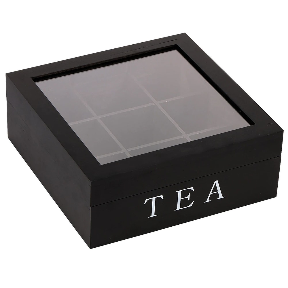 Wooden Tea Box With Clear Lid Tea Bag Organizer And Tea Storage Box 9Section Desktop Caddy 7