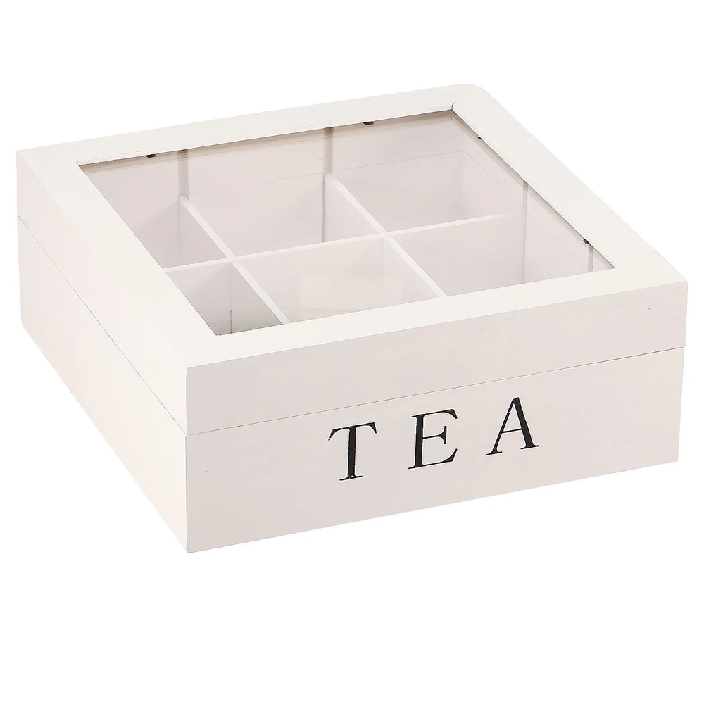Wooden Tea Box With Clear Lid Tea Bag Organizer And Tea Storage Box 9Section Desktop Caddy 6