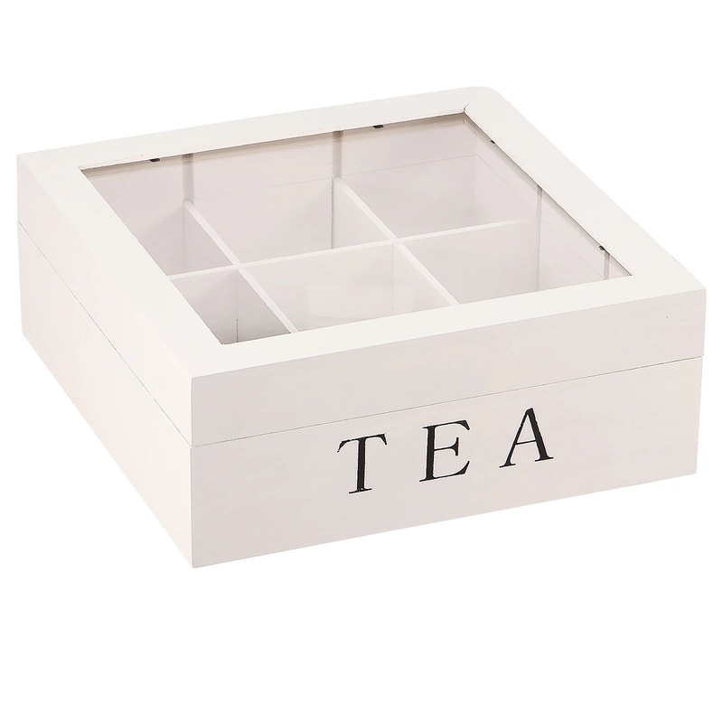 Wooden Tea Box With Clear Lid Tea Bag Organizer And Tea Storage Box 9Section Desktop Caddy 6