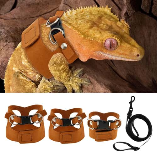 Soft Adjustable Reptile Harness & Leash Set for Bearded Dragons and Lizards (3-Pack)