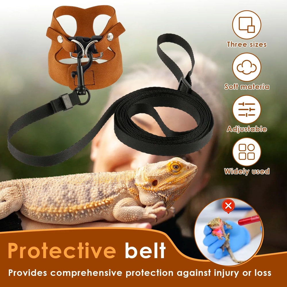 Soft Adjustable Reptile Harness Leash Set For Bearded Dragons And Lizards 3Pack 2