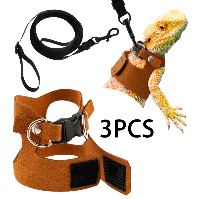 Soft Adjustable Reptile Harness Leash Set For Bearded Dragons And Lizards 3Pack 4