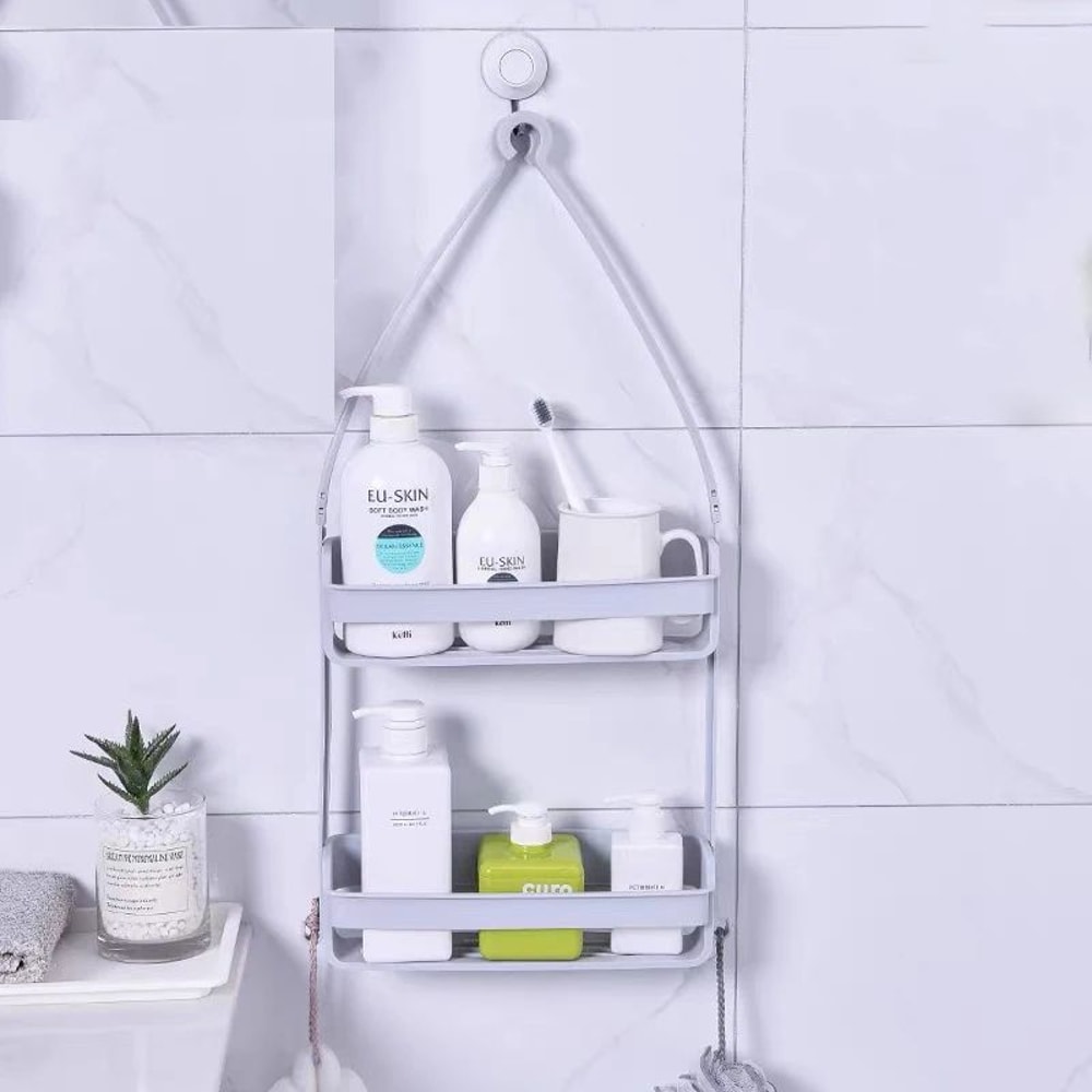 Premium SpaceSaver Hanging Bath Shelves Bathroom Shelf Organizer NailFree Shampoo Storage Rack 0