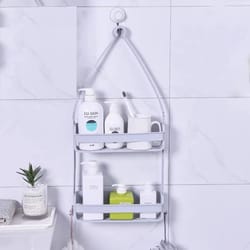 premium space-saver hanging bath shelves & bathroom shelf organizer, nail-free shampoo storage rack