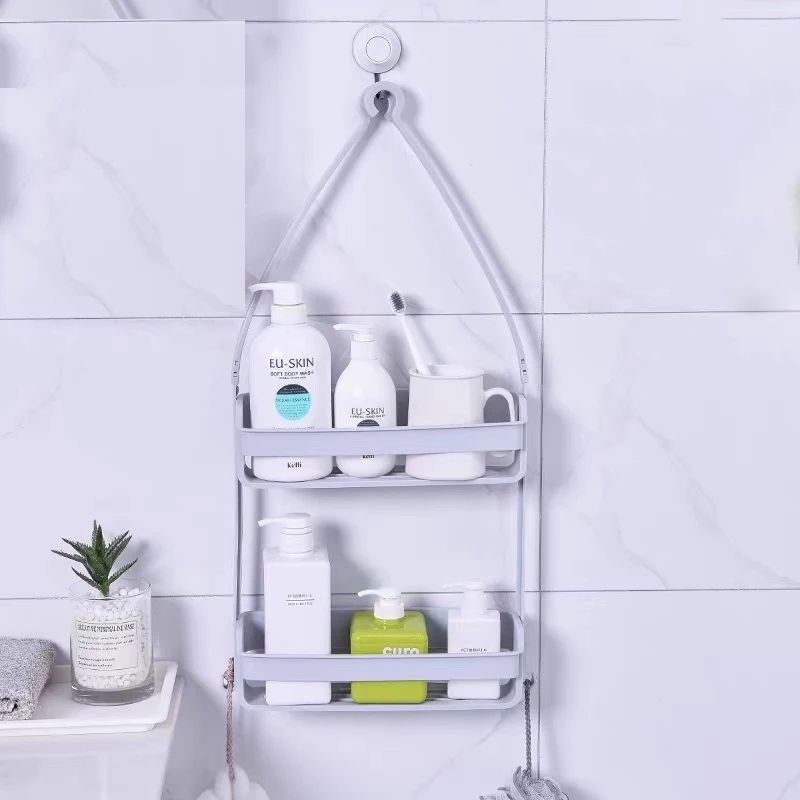 Premium SpaceSaver Hanging Bath Shelves Bathroom Shelf Organizer NailFree Shampoo Storage Rack 0