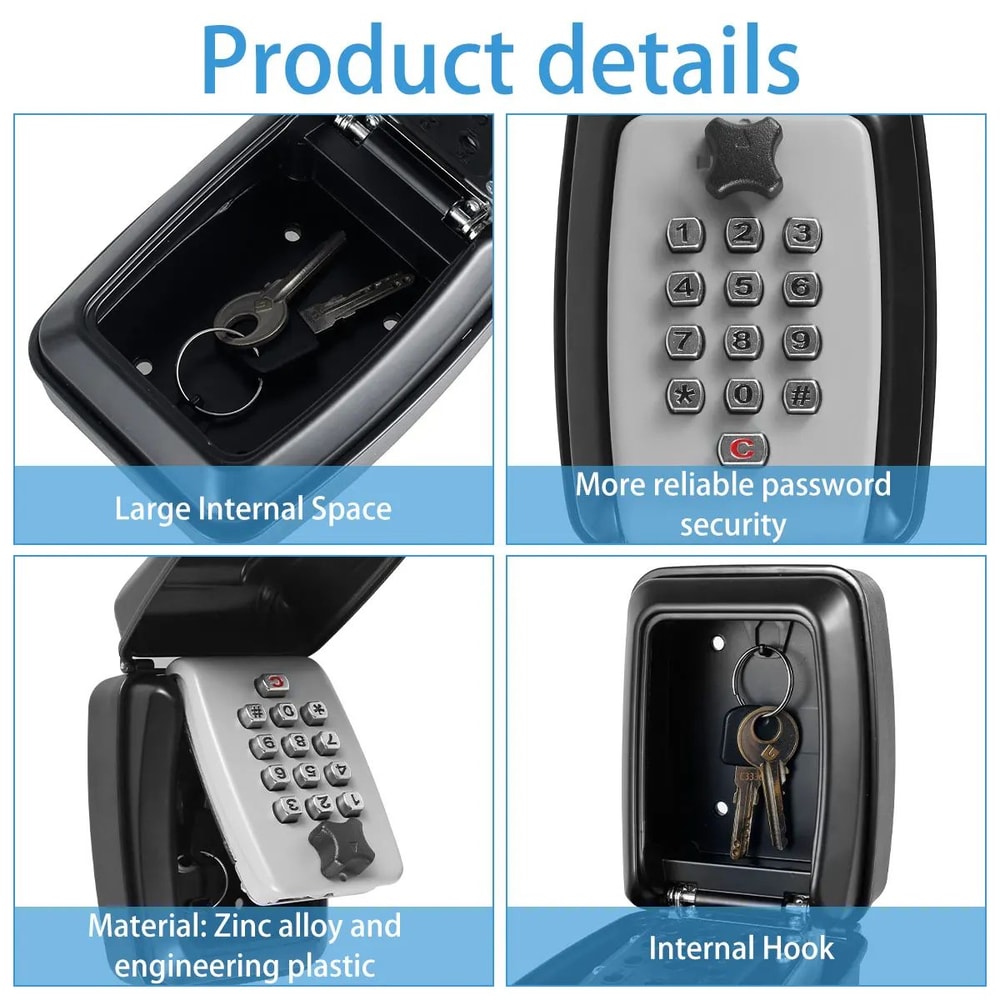 Smart 4Digit Wall Mounted Key Lock Box For Outside Secure Outdoor Key Safe 1
