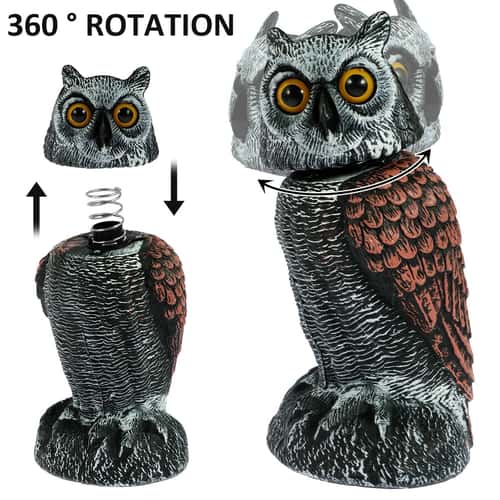 Rotating Head Owl Decoy Bird Deterrent Waterproof Garden Scarecrow
