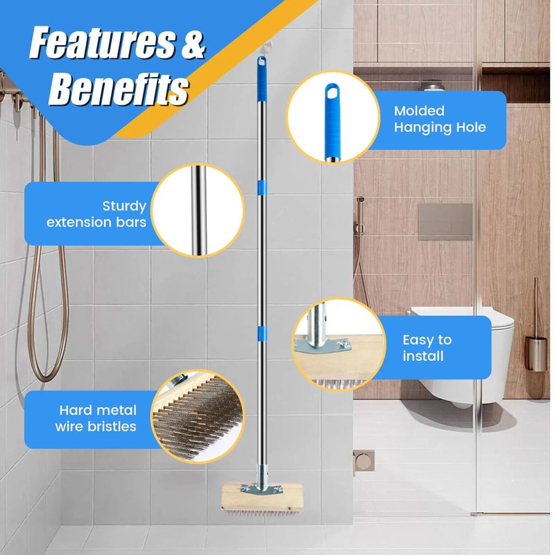 Stainless Steel Wire Floor Brush With Long Handle Heavy Duty Deck Garage Scrub Brush For Moss And 2