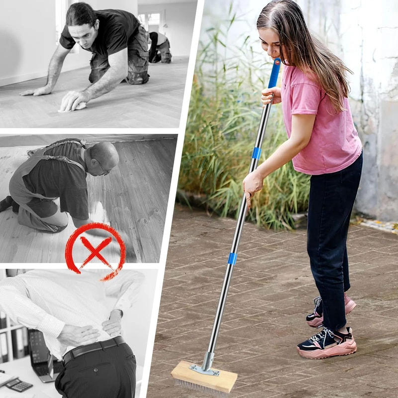 Stainless Steel Wire Floor Brush With Long Handle Heavy Duty Deck Garage Scrub Brush For Moss And 3