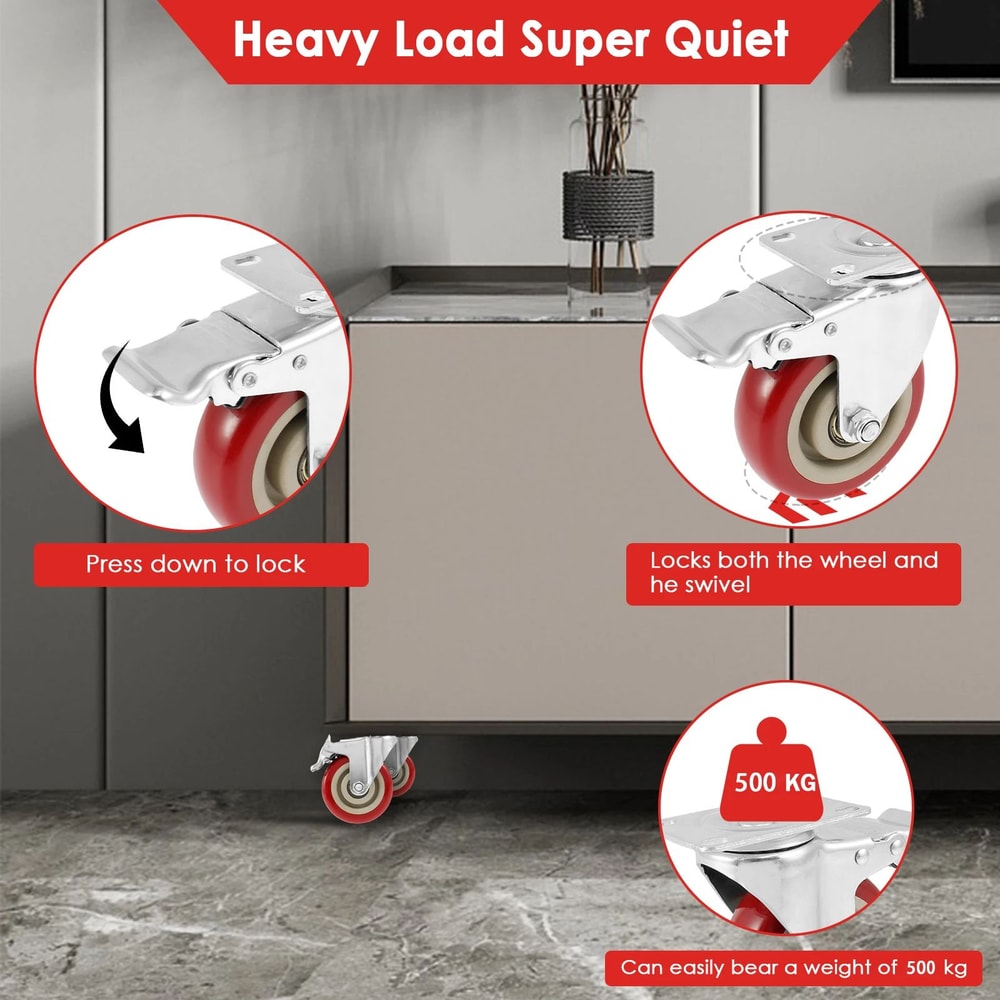 Heavy Duty 4Inch Swivel Caster Wheels Set Of 4 With Brakes For Furniture Carts 2