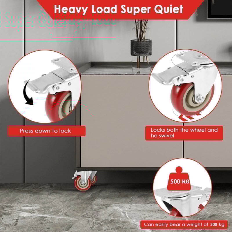 Heavy Duty 4Inch Swivel Caster Wheels Set Of 4 With Brakes For Furniture Carts 2