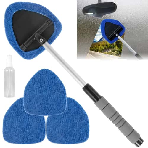 Premium Extendable Car Windshield Cleaner & Microfiber Window Cleaning Tool Kit – Washable Pads for Interior & Exterior
