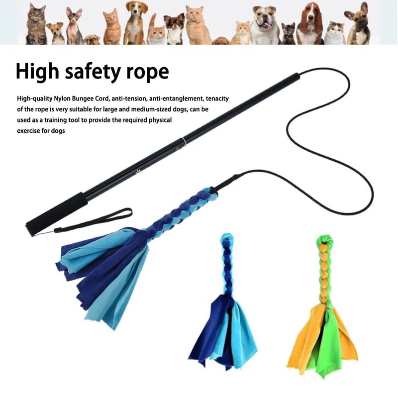 Extendable Flirt Pole Dog Toy Teaser Wand With Durable Rope Lure 2