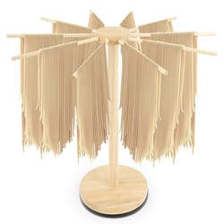 rotating wooden pasta drying rack stand – collapsible spaghetti & noodle hanger