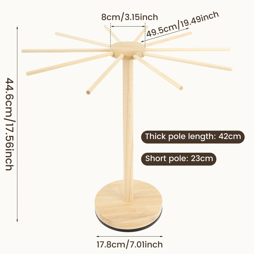 Rotating Wooden Pasta Drying Rack Stand Collapsible Spaghetti Noodle Hanger 5