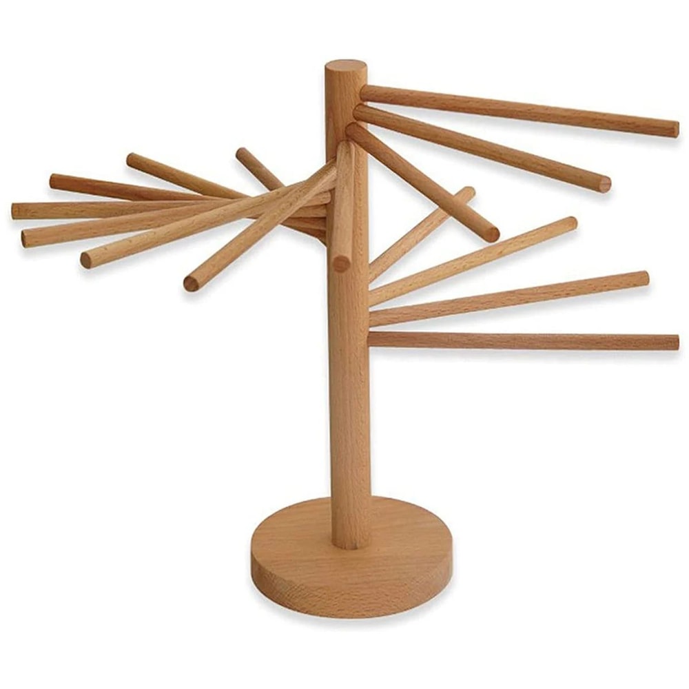 Rotating Wooden Pasta Drying Rack Stand Collapsible Spaghetti Noodle Hanger 8