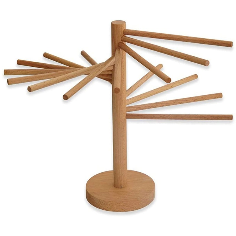 Rotating Wooden Pasta Drying Rack Stand Collapsible Spaghetti Noodle Hanger 8