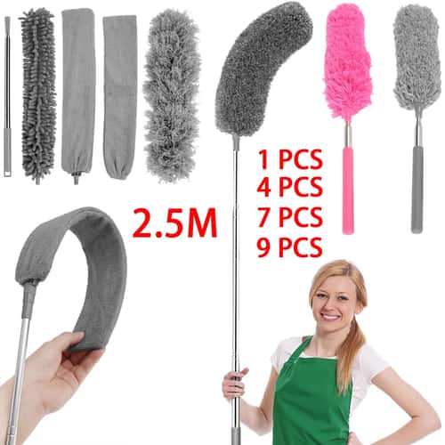 Extendable Microfiber Duster Kit - telescopic duster with extension pole up to 100" for High Ceilings & Fans