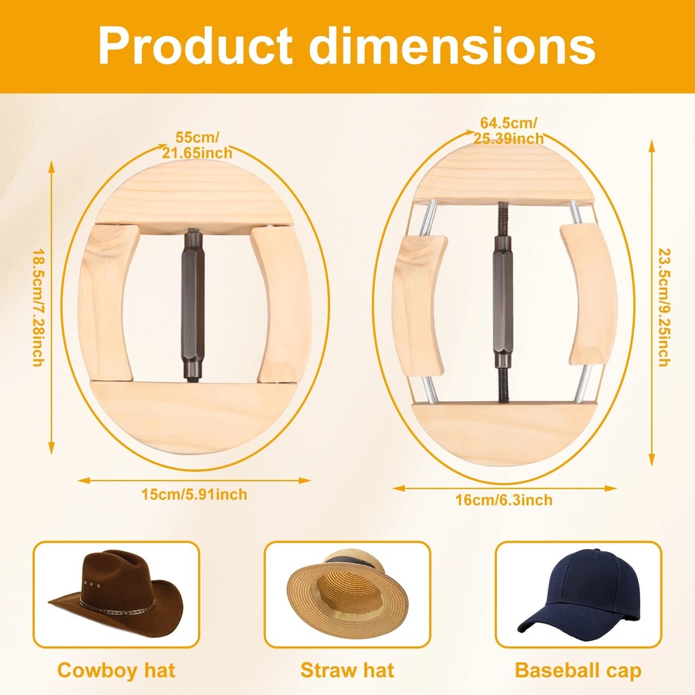 Adjustable Wooden Hat Stretcher Cap Shape Maintainer For Fedora Cowboy Baseball Hats 5