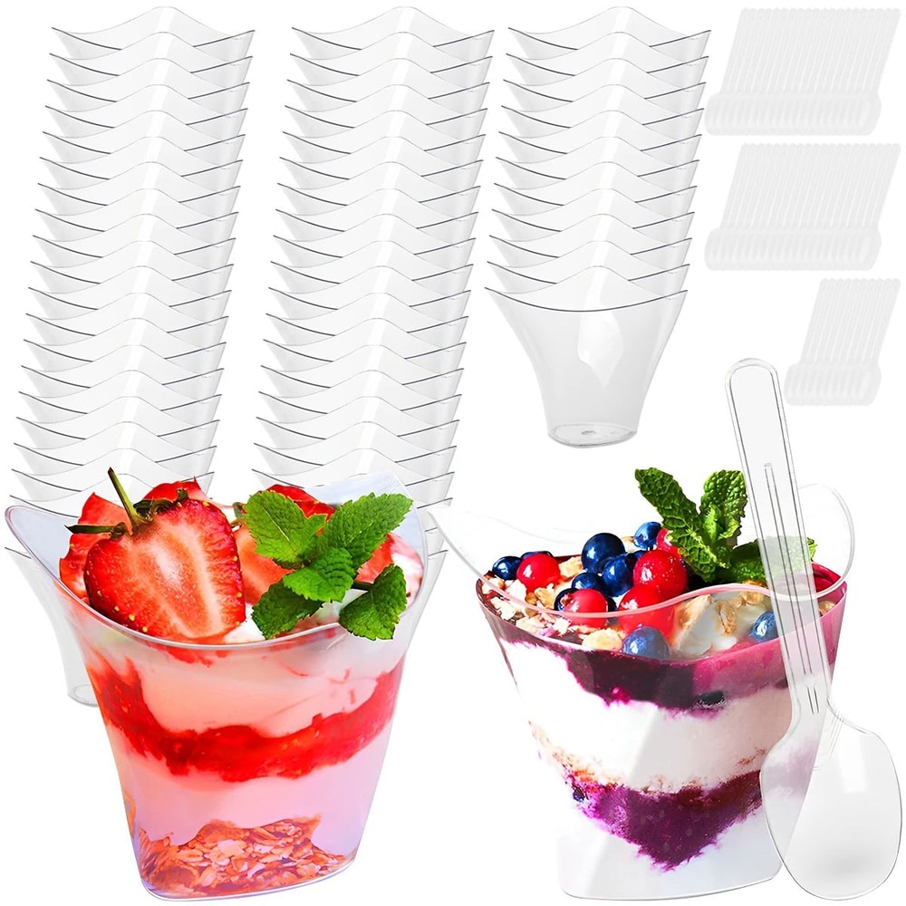 Clear Mini Dessert Cups With Spoons Reusable Parfait Appetizer Cups 50Pack 0