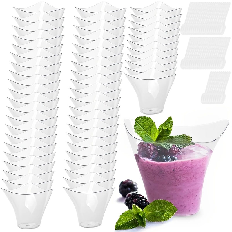 Clear Mini Dessert Cups With Spoons Reusable Parfait Appetizer Cups 50Pack 1
