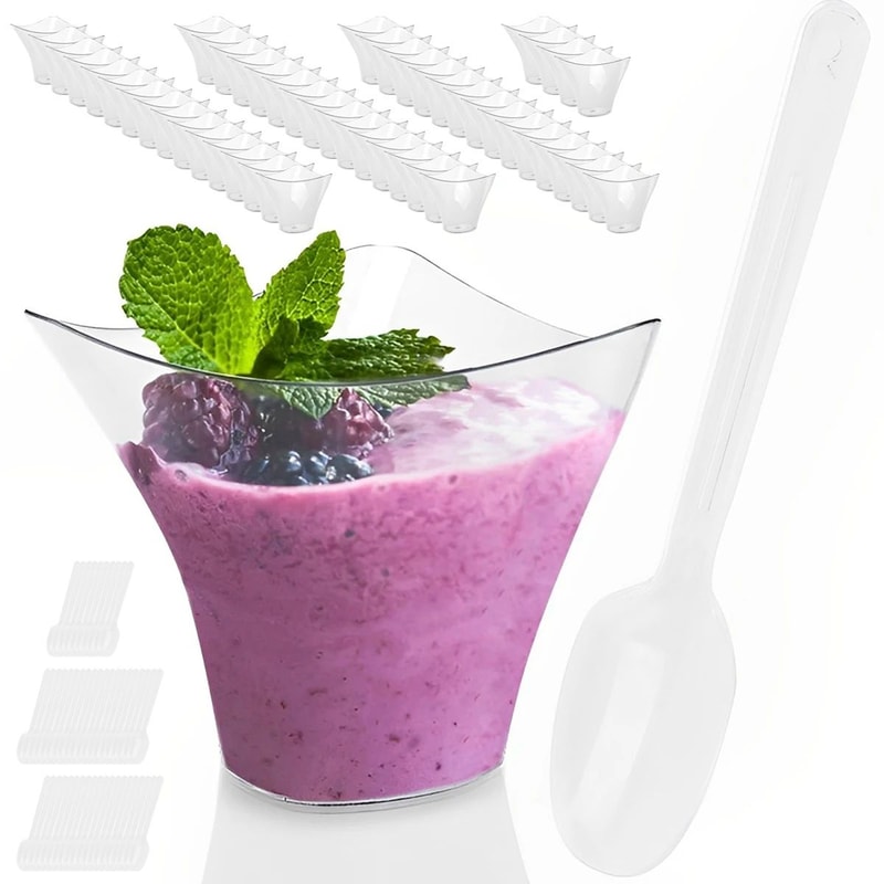 Clear Mini Dessert Cups With Spoons Reusable Parfait Appetizer Cups 50Pack 2