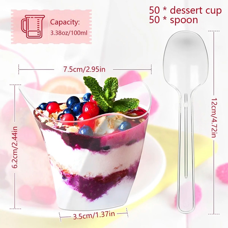 Clear Mini Dessert Cups With Spoons Reusable Parfait Appetizer Cups 50Pack 5
