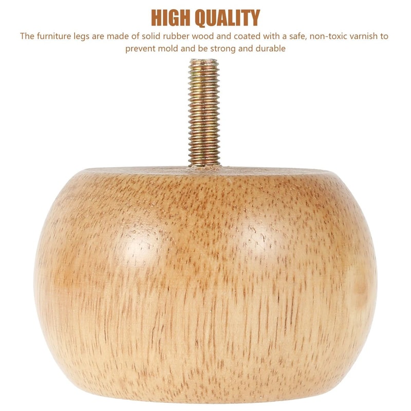 Solid Wood Wooden Furniture Legs Set 4 Pcs Round Bun Style With Screws Floor Pads 2