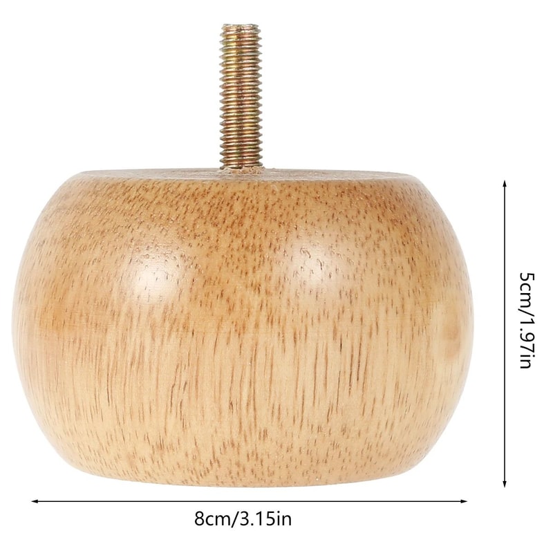 Solid Wood Wooden Furniture Legs Set 4 Pcs Round Bun Style With Screws Floor Pads 5