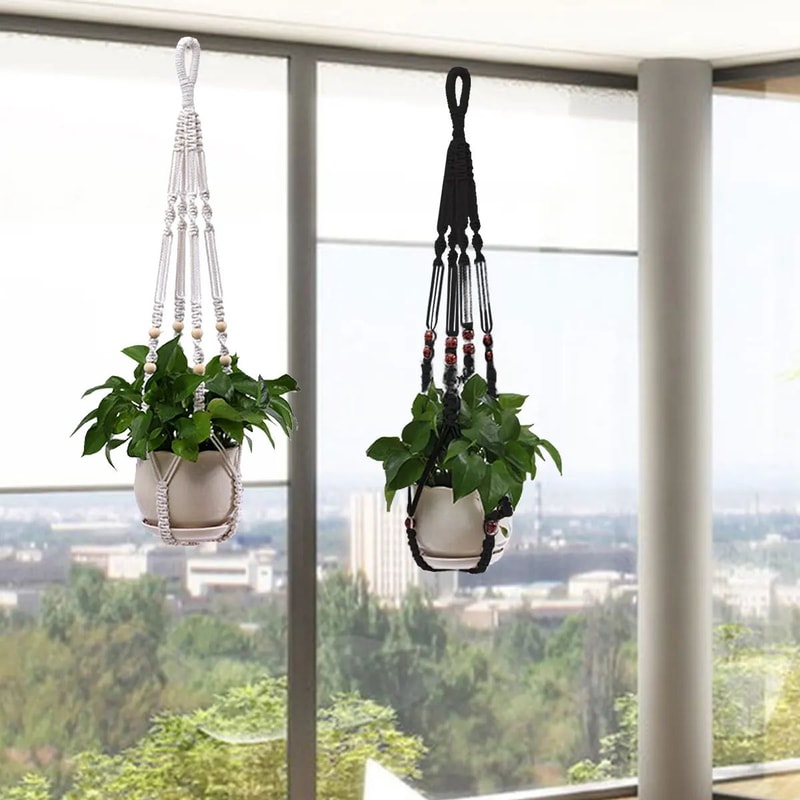 Boho Macrame Plant Hanger Handmade Hanging Planter Basket For Indoor Outdoor Spaces 1