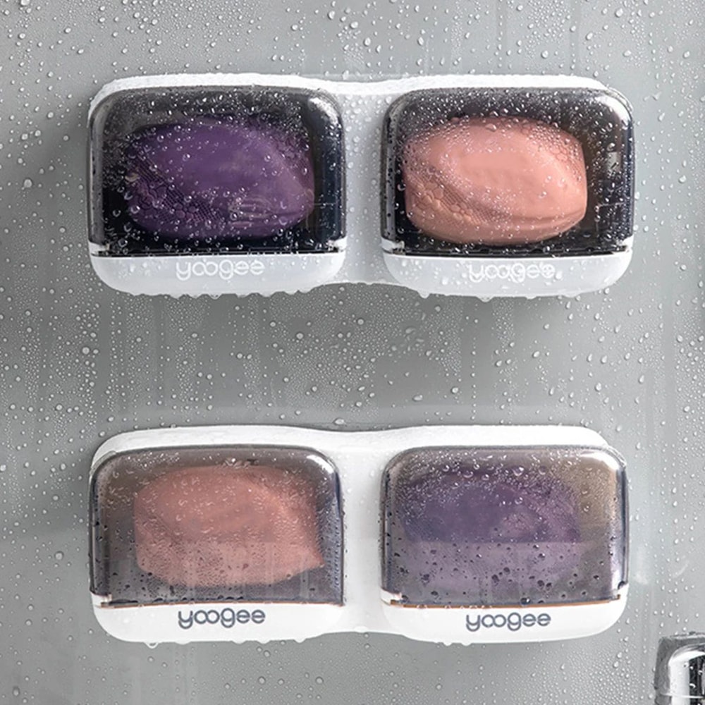 FlipLid Wall Mounted Soap Holder With Drain Tray SelfAdhesive Soap Dish Organizer 3