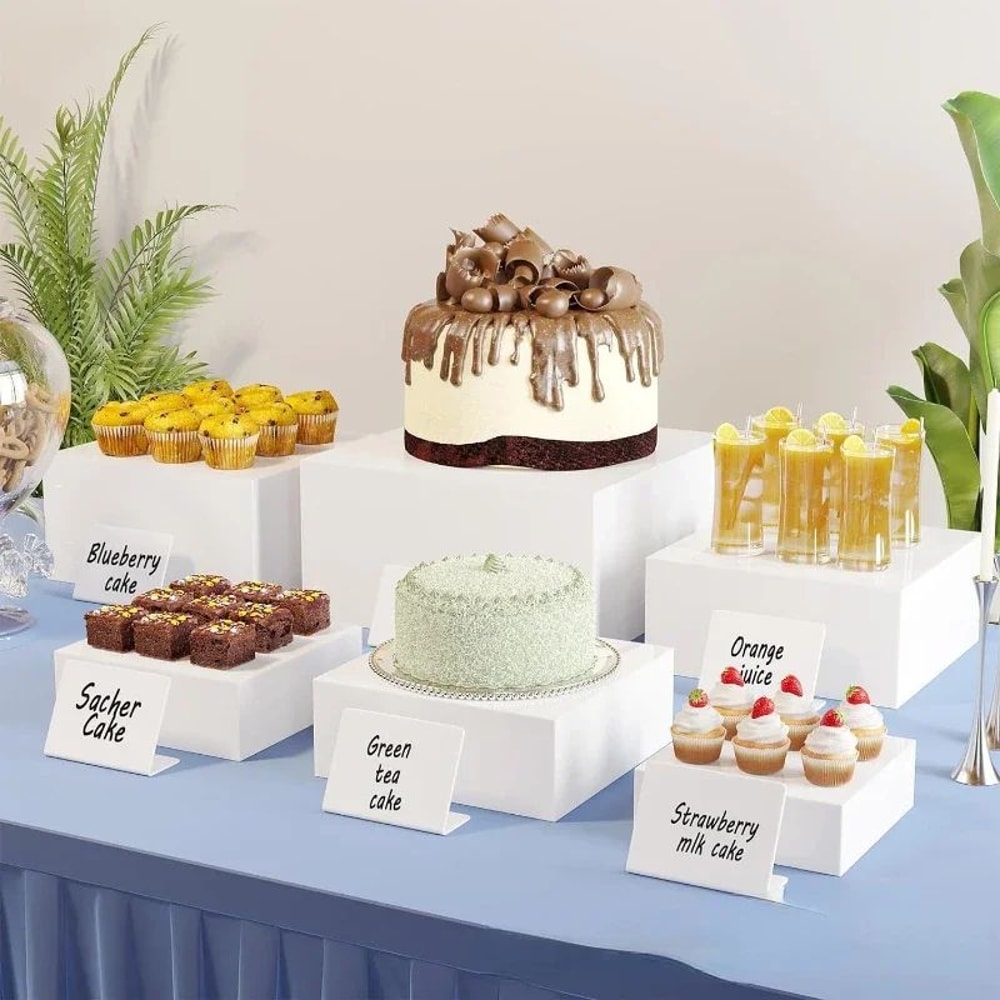 6Piece Stackable Acrylic Buffet Risers Set For Dessert Cake Displays White 1