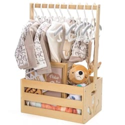wood storage crate with long handle - portable nursery storage basket & wooden toy storage bin