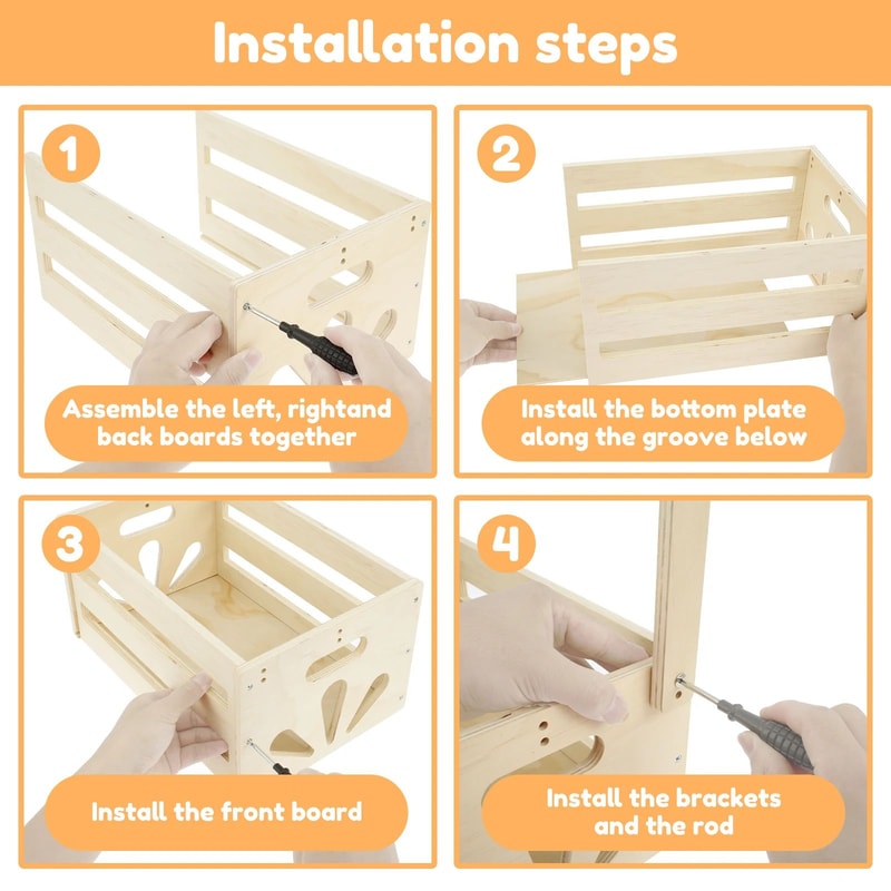 Wood Storage Crate With Long Handle Portable Nursery Storage Basket Wooden Toy Storage Bin 4