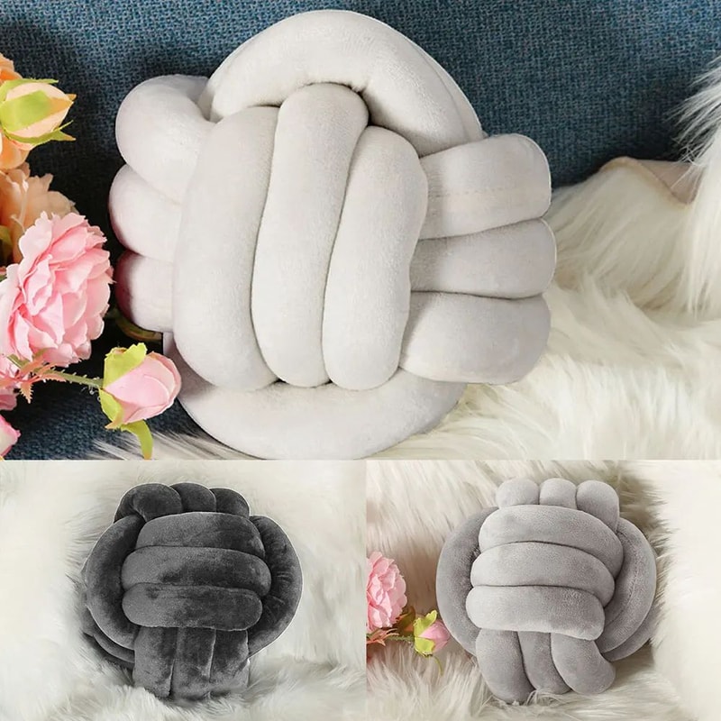 UltraSoft Knotted Ball Pillow HandWoven Round Lamb Plush Throw Cushion For Sofa Bed Kids Room 2