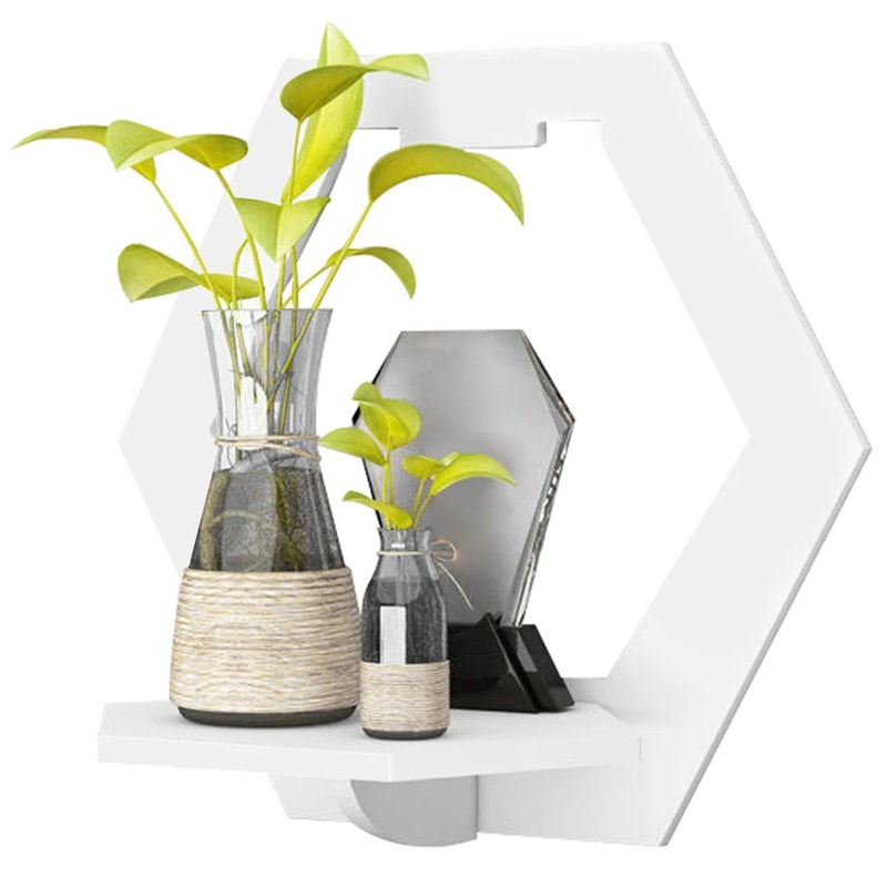 PunchFree Hexagon Wall Shelves Set 3 Or 6 Wall Mounted Plant Decor Display 4