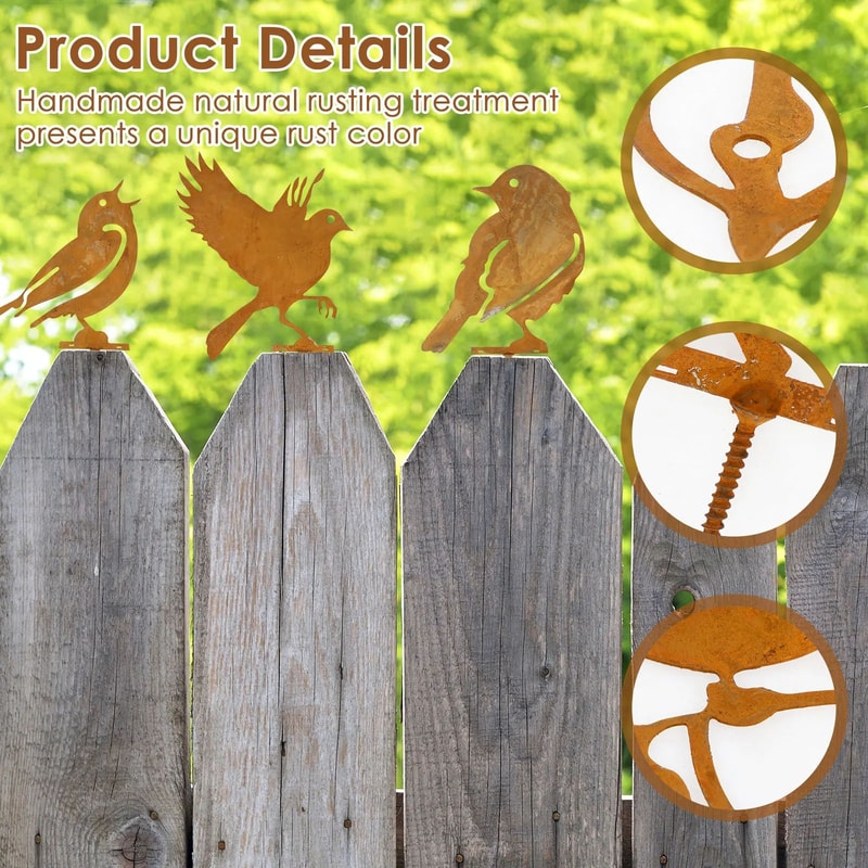 Rustic Metal Bird Garden Decor Set Of 5 Fence Silhouettes For Yard Art 2