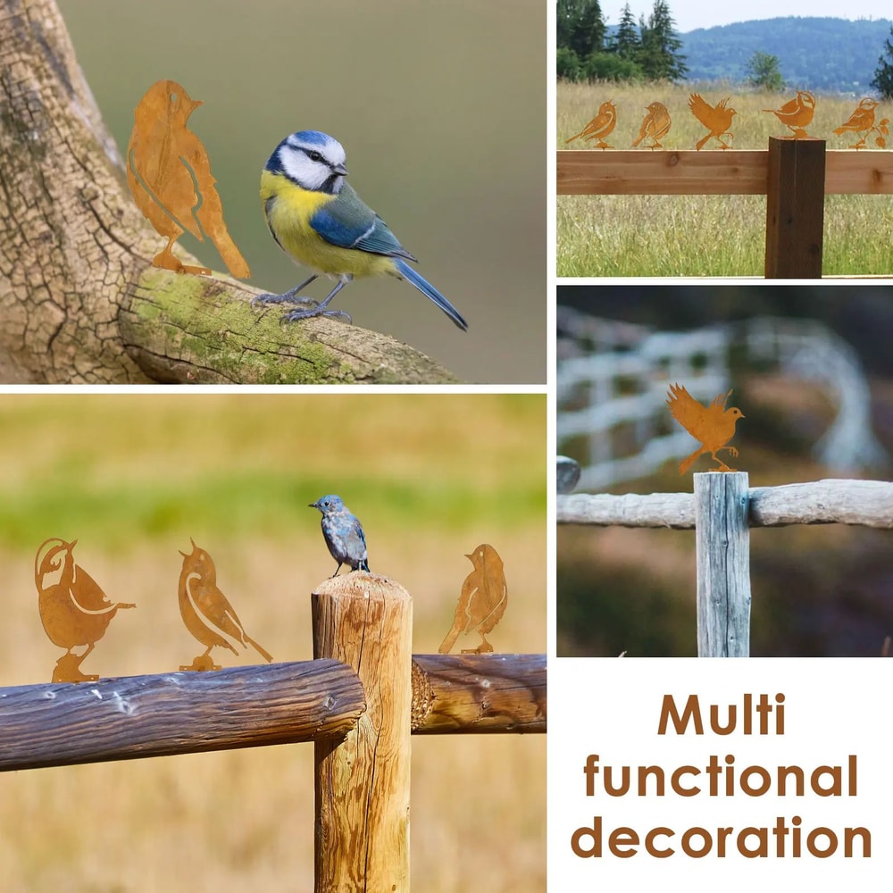 Rustic Metal Bird Garden Decor Set Of 5 Fence Silhouettes For Yard Art 5