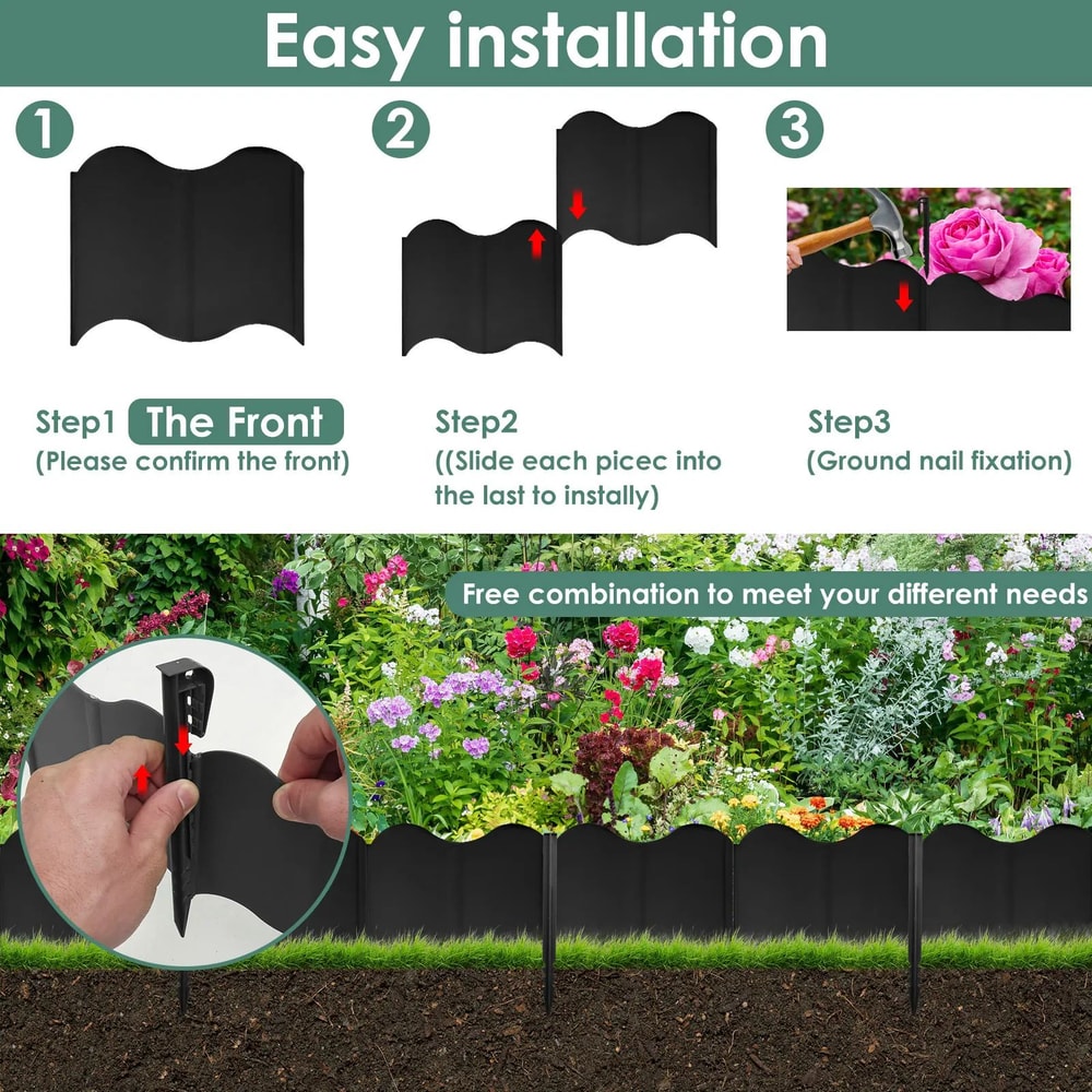 3m Decorative Garden Edging Fence Set PP Plastic Lawn Flower Bed Border Stakes 2