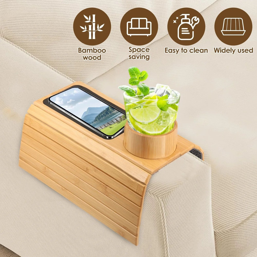 Premium 3in1 Bamboo Sofa Armrest Tray Couch Cup Holder Tray Foldable Multifunctional Armrest Cadd 1