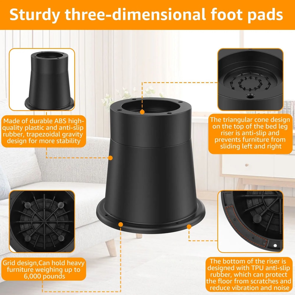 HeavyDuty Rubber Furniture Risers 46 Pack NonSlip Bed Risers Chair Leg Raisers With Floor Protect 3