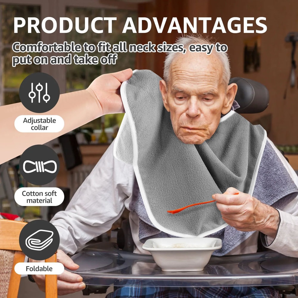 Premium Reusable Adult Feeding Bibs Soft Towel Cloth Adult Bibs For Men Women 412 Pack StainResi 3