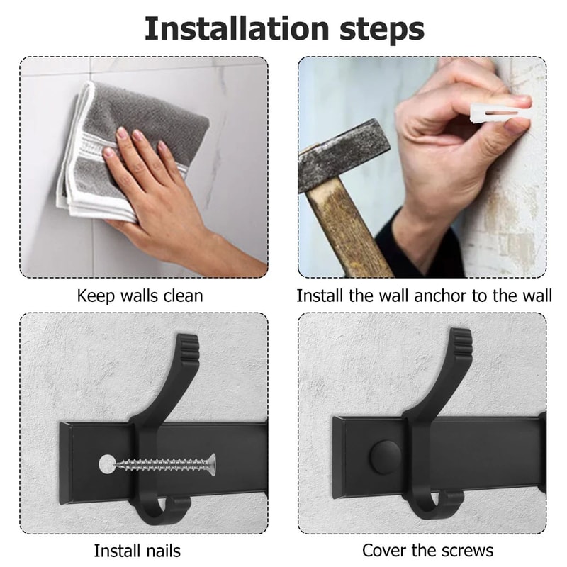 Wall Mounted Coat Rack With Movable Hooks Heavy Duty Aluminum Hook Rail For Entryway And Bathroom 3