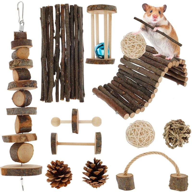 Natural Wood Chew Toy Set For Small Pets Ultimate Hamster Chew Toy Set For Dental Health Play 4